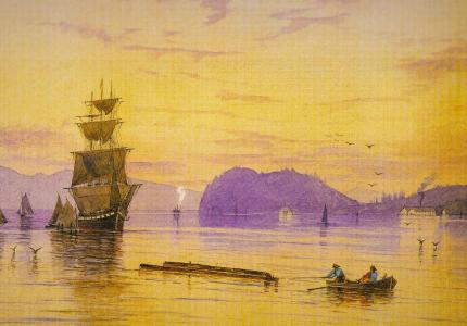 Sail Boats on the Columbia in early Astoria